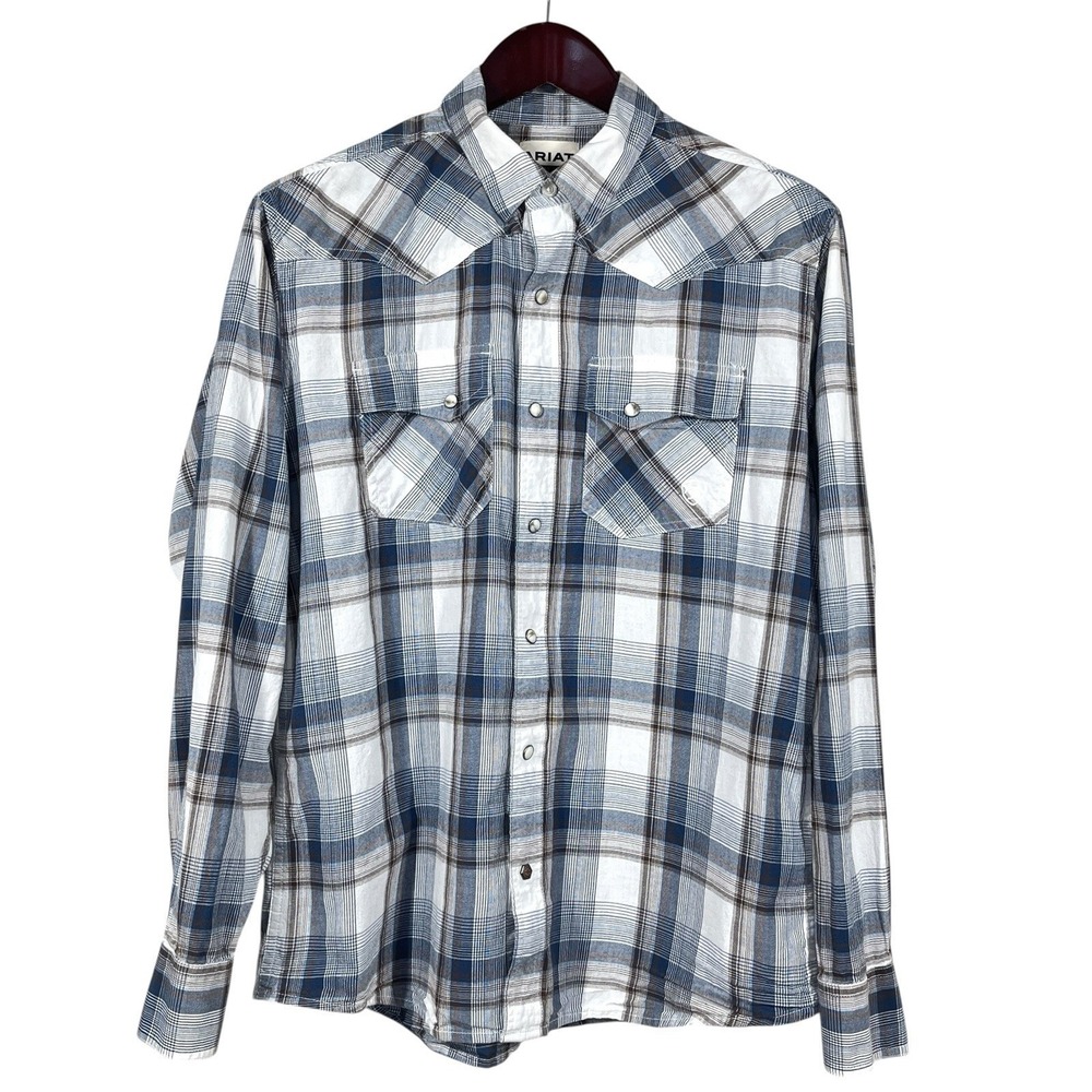 Ariat Haston Pearl Snap Shirt Mens L Retro Fit Plaid Cotton Long Sleeve Western